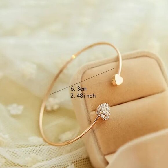 Heart Bangle Bracelet Rhinestone Simple Stylish Elegant Gold Glam Princess NEW - Picture 3 of 3